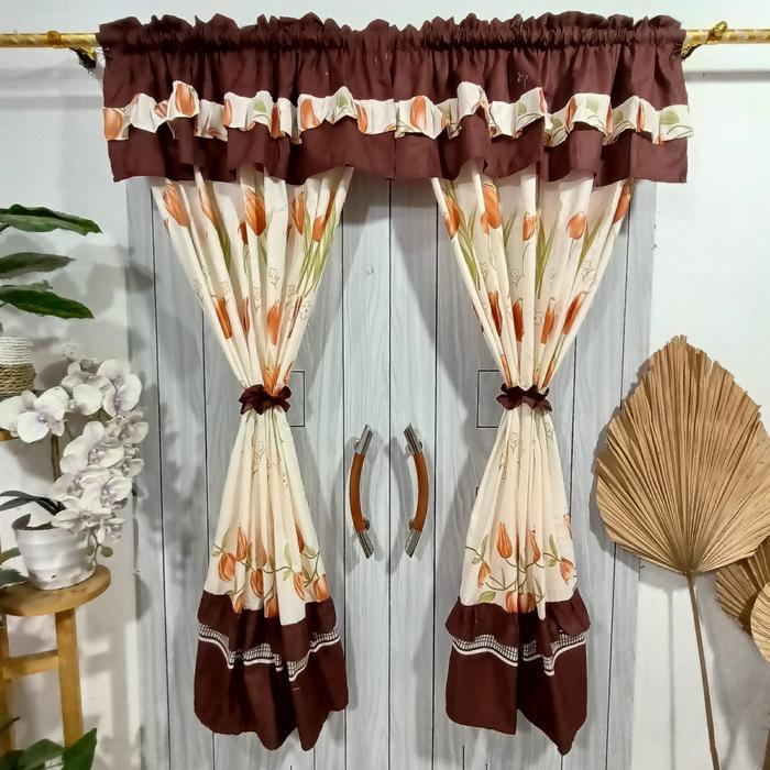 Gorden Jendela Serut Motif Brown Tulip