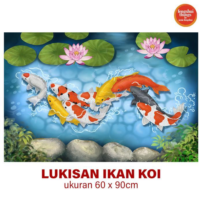 Lukisan Ikan Koi Digital 60x90 tanpa bingkai Feng Shui