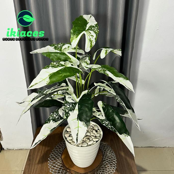 Daun Caladium Artifisial Daun Keladi Jumbo Plastik Bunga Hias Sudut Rumah Dekorasi Bunga Plastik