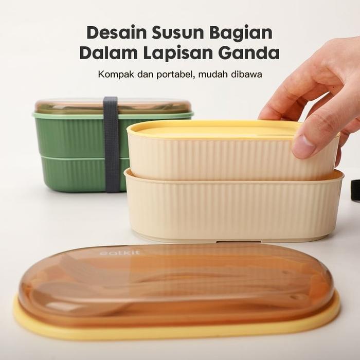 Aimilo - Lunch Box Set Anak Kotak Bekal Tas dan Botol Tempat Bekal Makan Siang 2 Susun