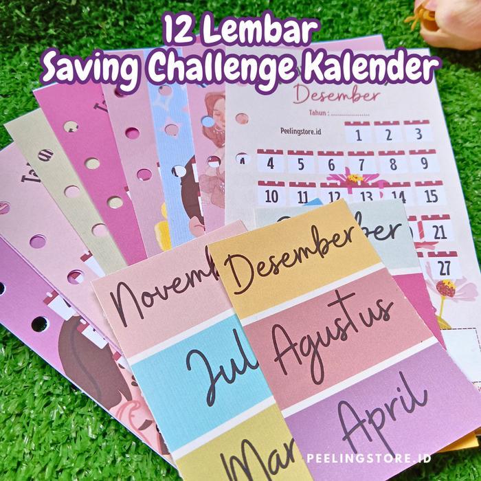 [] 12 Lembar Refil Kertas Kalender Kertas Challenge Menabung Viral