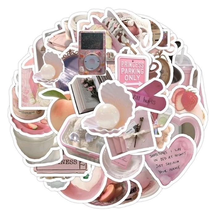 60pcs Sticker Kawaii Pink Girl Aesthetic Wateproof Stiker Vinyl Laptop Botol Minum Stationery Paper