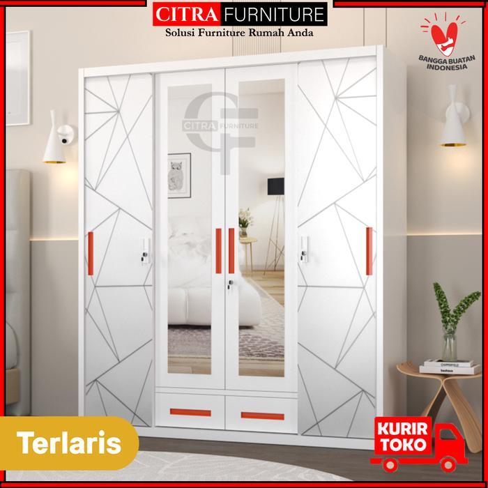Lemari Pakaian Besi 4 Pintu Sliding Minimalis Lemari Baju Sleding