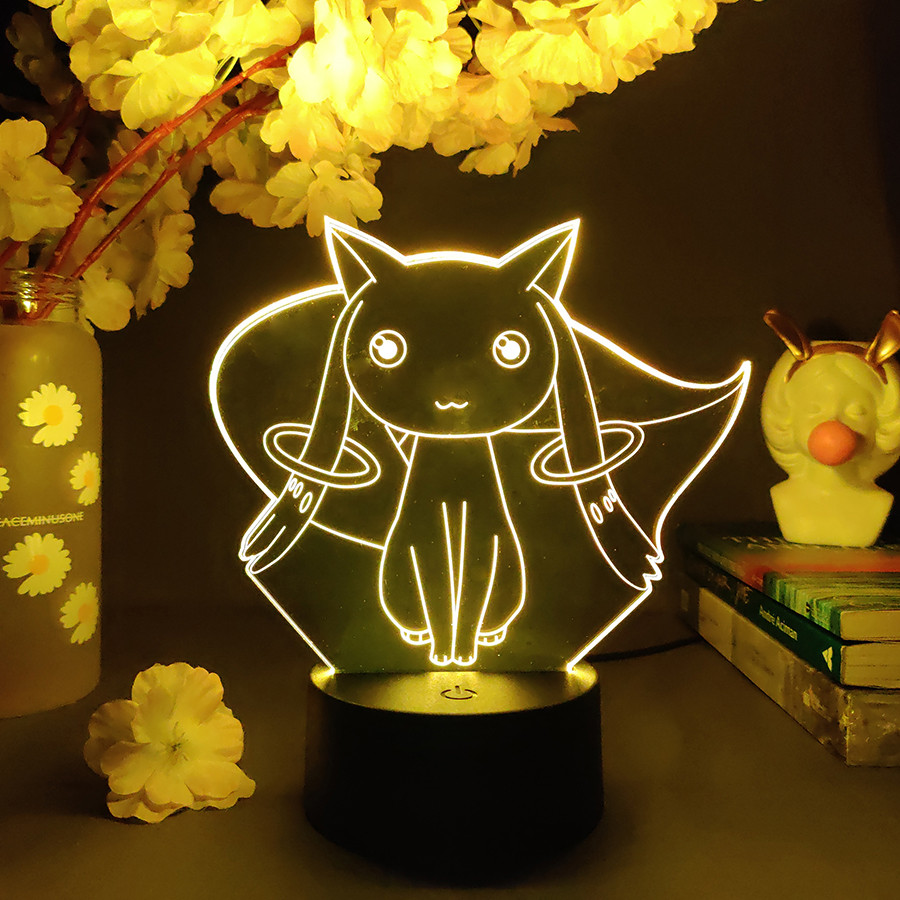 LED Anime Puella Magi Madoka Magica Lamp Cute Kyubey 3D Nightlight Bedroom Decoration for Friends