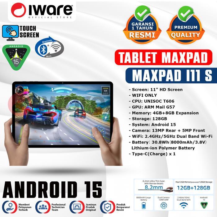 Iware Bmax Maxpad Android 15 4GB+8GB Camera 13MP + 5MP 128GB 8.000Mah UNISOC T606 Wifi