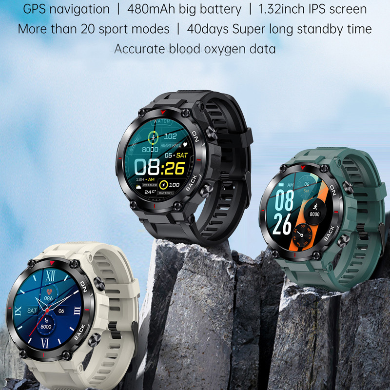 K37 GPS Men Smart Watch Bluetooth Call Phone Watch 480mah Fitness Tracker 24/7 Heart Rate Monitor Sp
