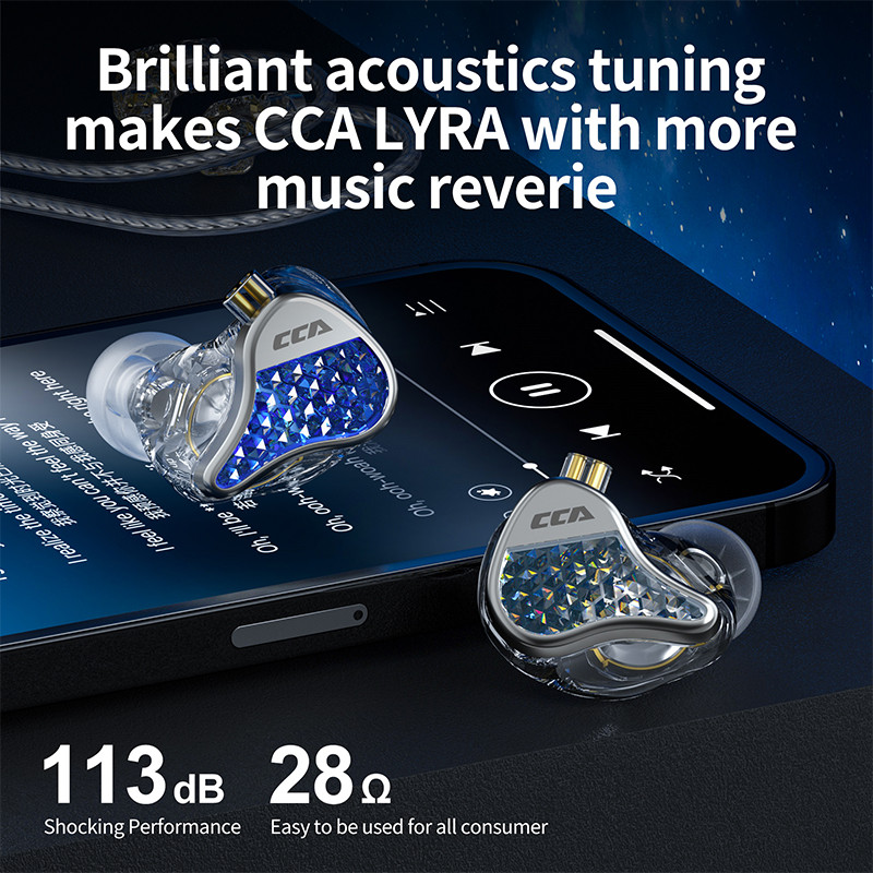 CCA LYRA Metal Wired Earphones HiFi In Ear Monitor Earbuds Headphones Game Sport Music DJ Detachable