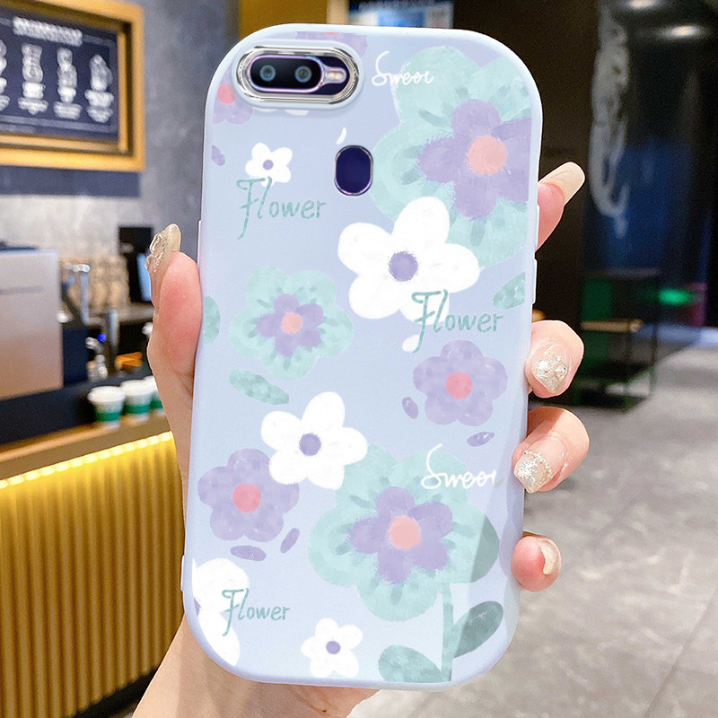 Casing Hp Untuk OPPO F9 F9 Pro A7x Realme 2 Pro U1 Case Bunga Watercolor Warna Ungu Kasing silikon r