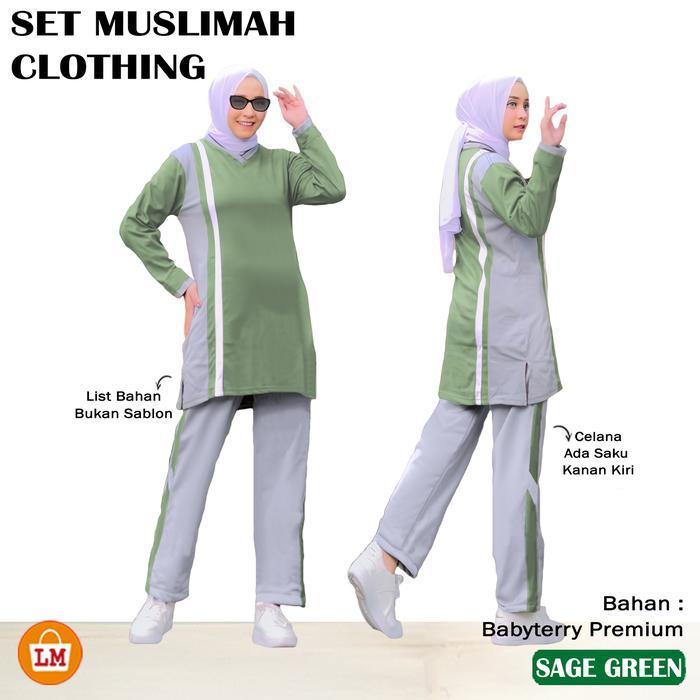 Premium Set Muslimah Clothing Setelan Training Olahraga Wanita Muslimah Lengan Panjang Bahan