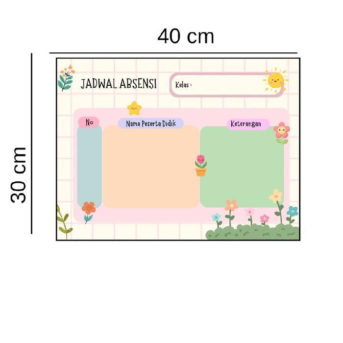 Hiasan dinding dekorasi kelas jadwal absensi ukuran 40 x 30 cm