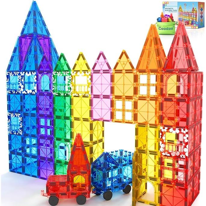 MAGNA-TILES 100PCS Magnetic Tiles STEM Building Toys Set with 2 Cars,