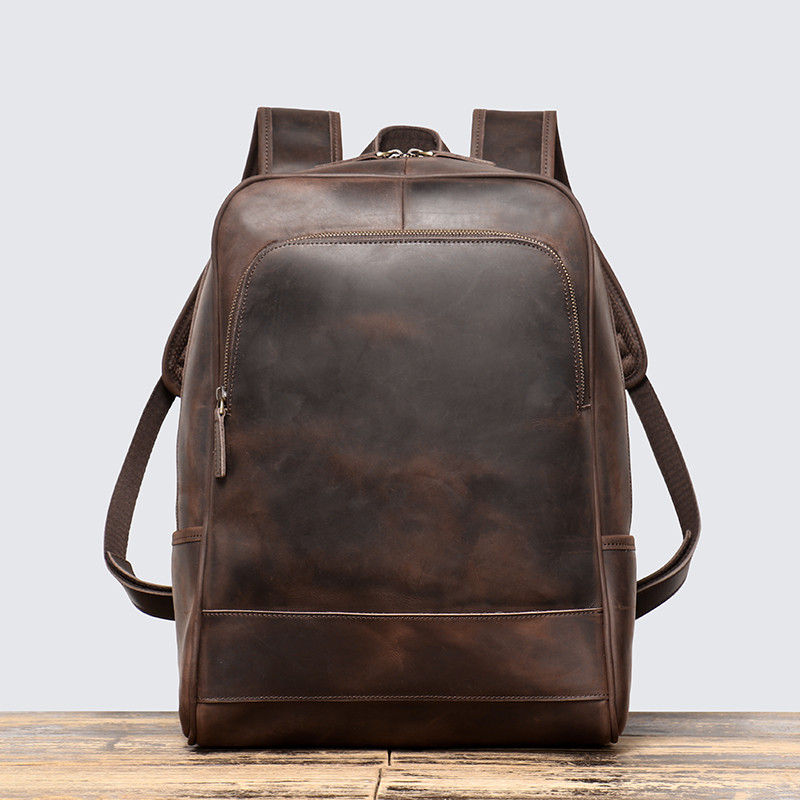 Vintage Men's Crazy Horse Leather Backpack Luxury Fashion Travel Backpack Large Capacity College