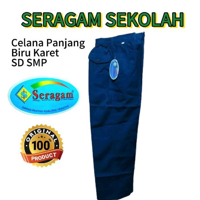SERAGAM Celana Panjang SMP Biru Pinggang Karet Celana SMP Biru Celana Sekolah SMP Biru
