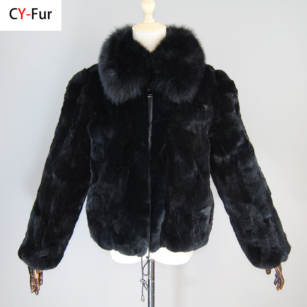New Luxury Lady 100% Natural Rex Rabbit Fur Coat Women Winter Thick Warm Real Rex Rabbit Fur Jacket