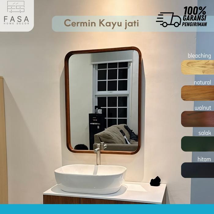 Cermin Kayu Jati kotak Frame Kayu Jati Solid Cermin dinding Cermin Rias Cermin Kamar Mandi cermin