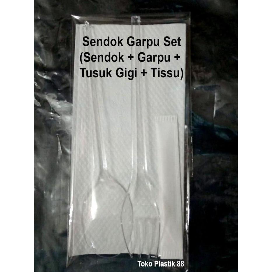 Sendok Garpu Makan Sendok Garpu Plastik Bening Set