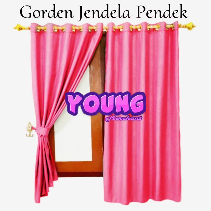 Gorden Jendela Pendek Minimalis Embos Polos Smokring 10 Pink Fanta Kain tirai outdoor Tali tirai