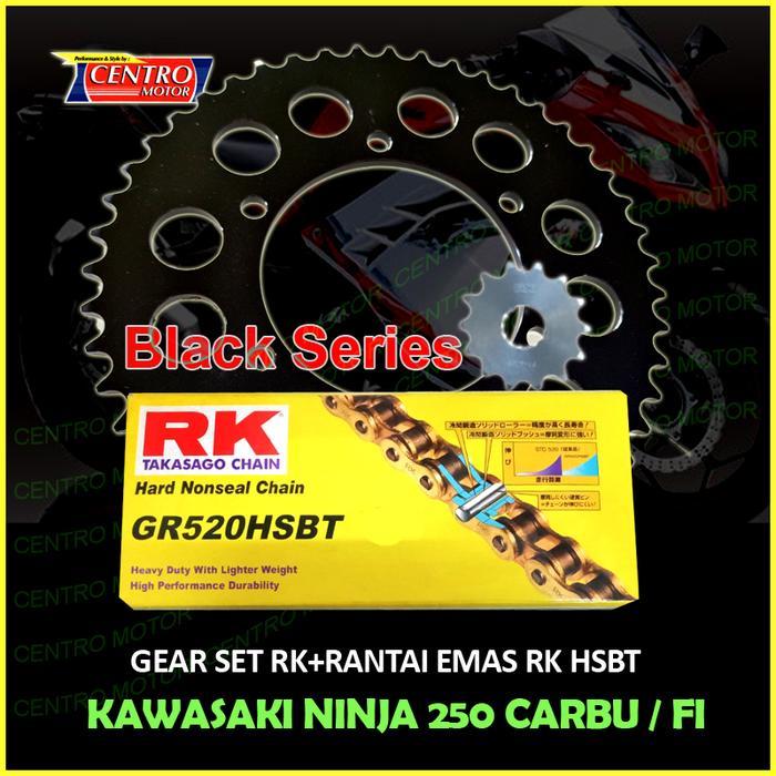 Gear Set Rk Takasago Ninja 250 Fi Black Series+Gold Chain Hsbt