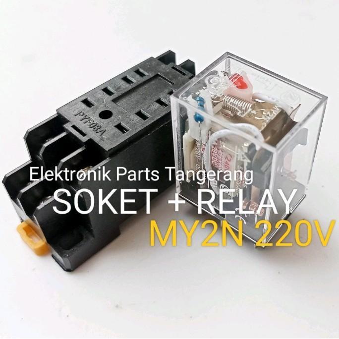 (Paket Set) Relay My2N 220V 8Kaki Dan Soket Relay My2N 220Volt Soket Relay My2N 220 Volt Relay 220V