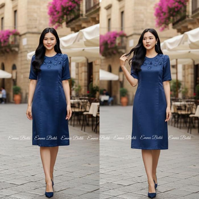 [] Emma.Butik E00515 Gaun Mewah Gold Pesta Satin Bridal Wanita Midi Dress Formal Gereja Bunga