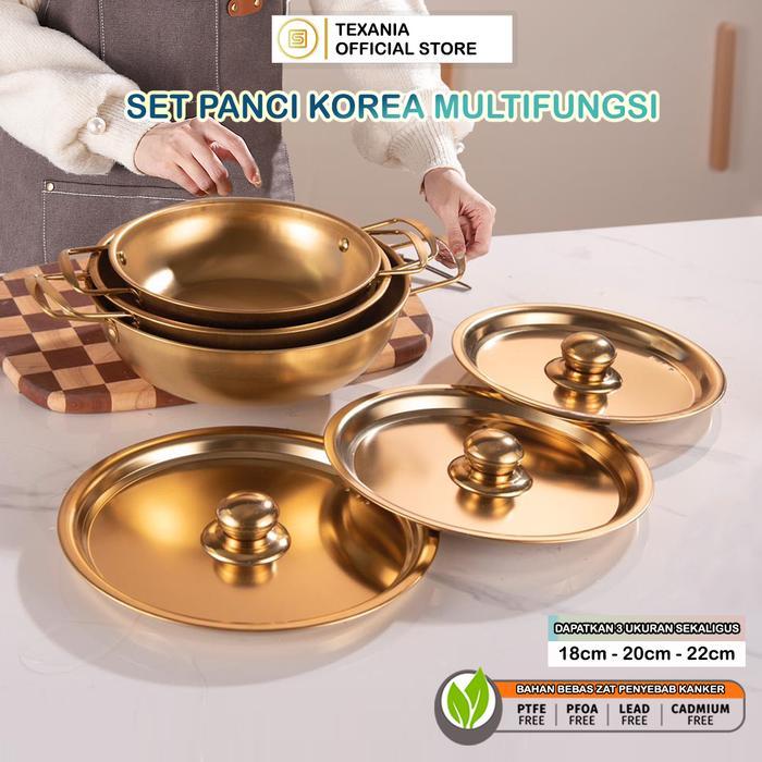 [EXCLUSIVE LIVE GUDANG] TEXANIA SET Panci Emas Korea Multifungsi Panci Ramen Stainless Steel Food