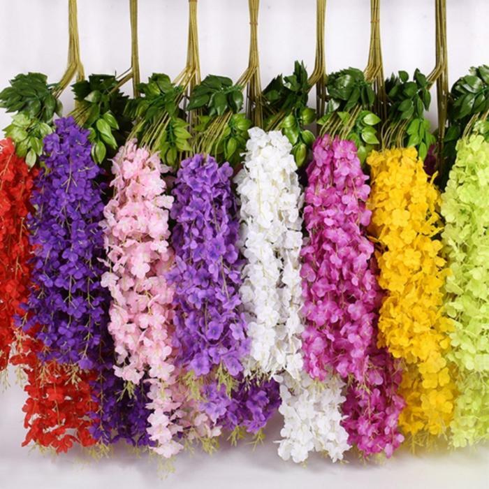 Bunga Wisteria Dekorasi Wedding Pernikahan Bunga Artificial Juntai Besar Rambat Hiasan Dinding 110cm
