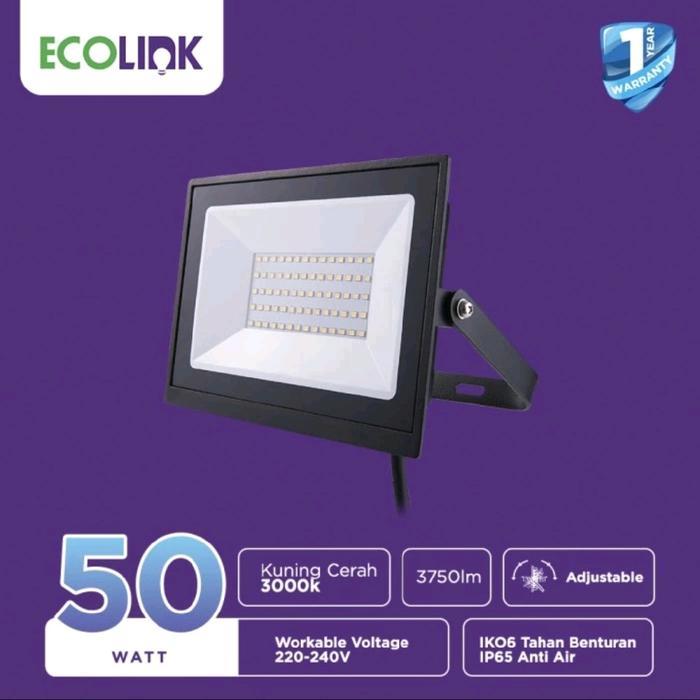 ECOLINK LAMPU LED FLOOD LIGHT SOROT TEMBAK OUTDOOR 50W 50 WATT CAHAYA PUTIH / KUNING WARM WHITE