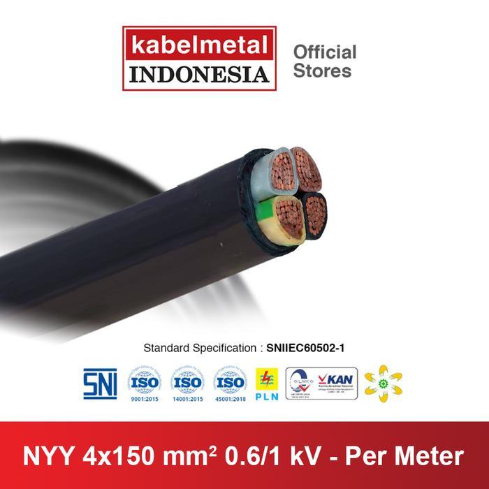 Kabel NYY 4x150 mm Per Meter kabelmetal INDONESIA - Tufur Outdoor Kawat Tembaga Tunggal PVC Hitam
