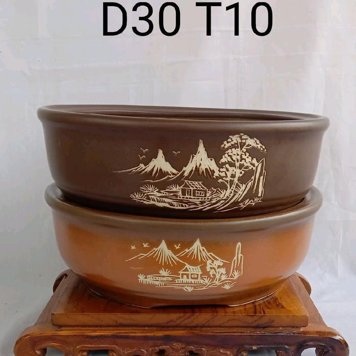 pot keramik bulat besar.bonsai 30cm