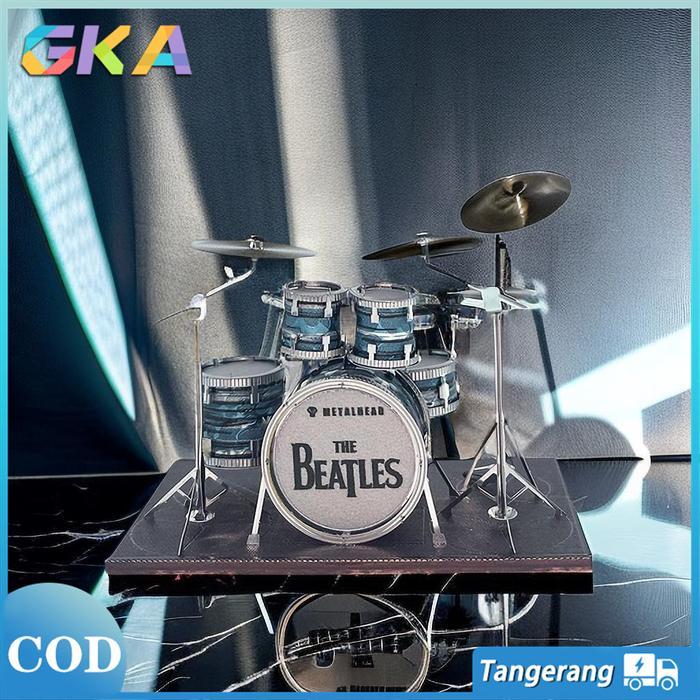 Mini Set Drum Model Kit Dapat Di Rakit-Miniatur DIY Alat Musik Set Drum Metal