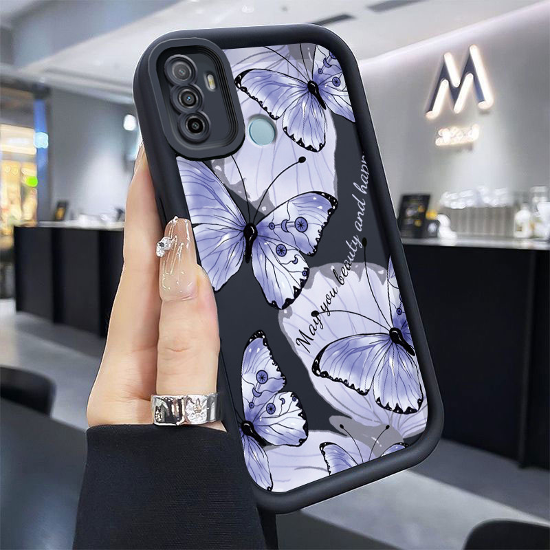 Casing Hp untuk OPPO A53 A53s A32 A33 2020 A11s Case Kupu-kupu ungu Kasing ponsel Cesing Silikon Sof