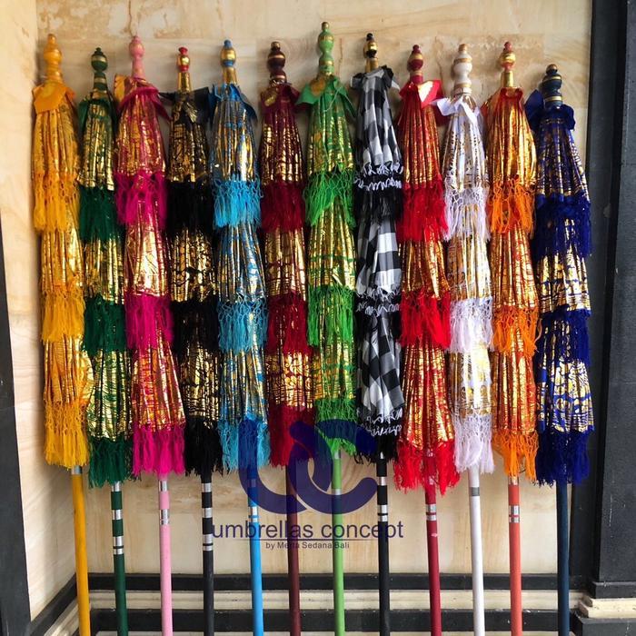 Payung Dekorasi Tingkat / Susun 3 Kain Satin Prade Khas Bali Warna Terlengkap