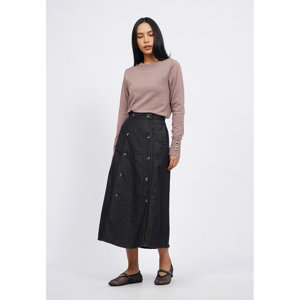 Executive Button Up A-Line Wrap Midi Skirt Black