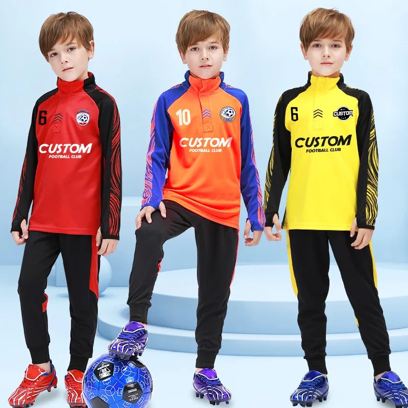 Boys Soccer Tracksuit Warm Flecce Kids Football Tracksuit Training Soccer Sportswear Tracksuit
