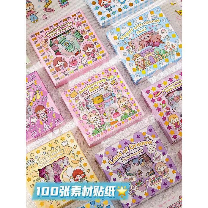 100 LEMBAR STIKER KARTUN KOREA LUCU ANTI AIR DEKORASI HANDBOOK DIY BARANG READY STCOk