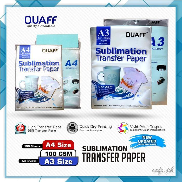 Kertas Sublimasi QUAFF 100gsm - Kertas Sublimasi Cepat Kering Ukuran A4 A3 (100lembar 50lembar )