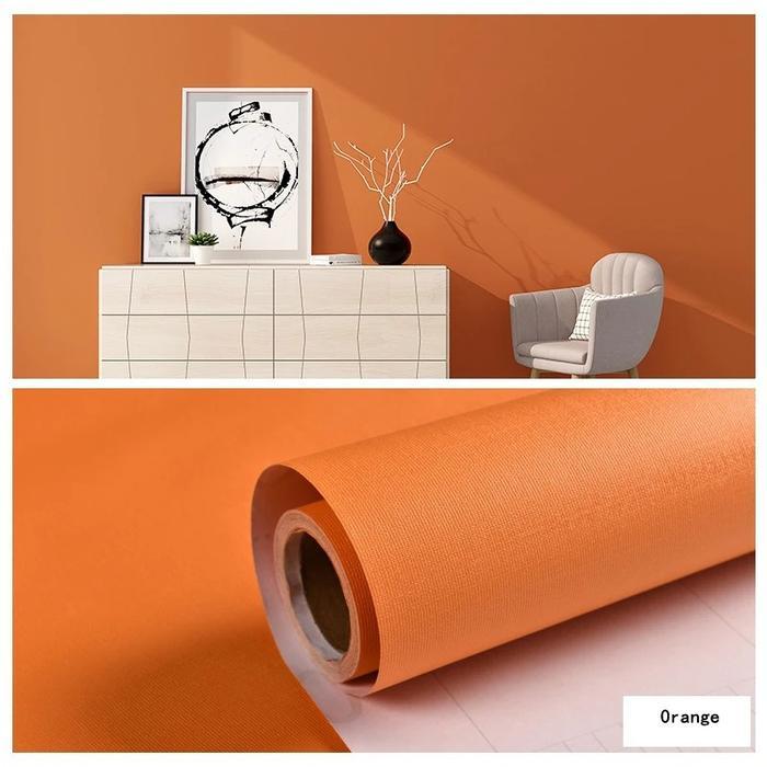 (COD) Wallpaper-Stiker-Dinding Polos Putih-Biru-Orange-Pink-Ungu-Hijau-Cyan WallSticker Stiker Polos