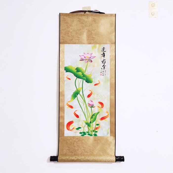 LG234 Lukisan Gantung sembilan ikan koi dan bunga teratai keluarga harmonis - 30x80cm