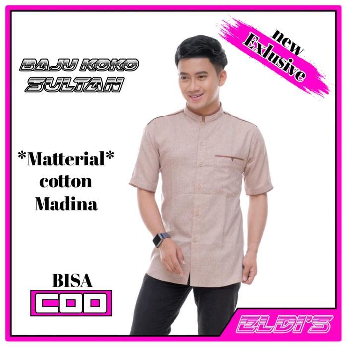 Baju Koko Pria Muslim Lengan Pendek Kain Katun Madina Sultan