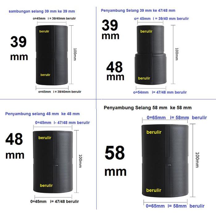 Penyambung Selang Berulir Vacuum Cleaner Hose Connector 39mm 48mm 58mm