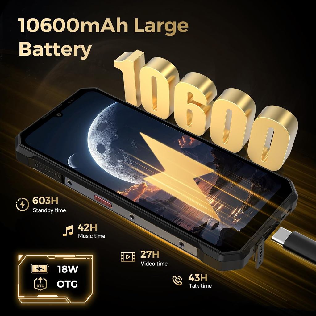 FOSSIBOT F109S 4G Unlocked Rugged Outdoor Phone: 24GB RAM+256GB, 6.745" HD+/1.32" IPS, 10600mAh,