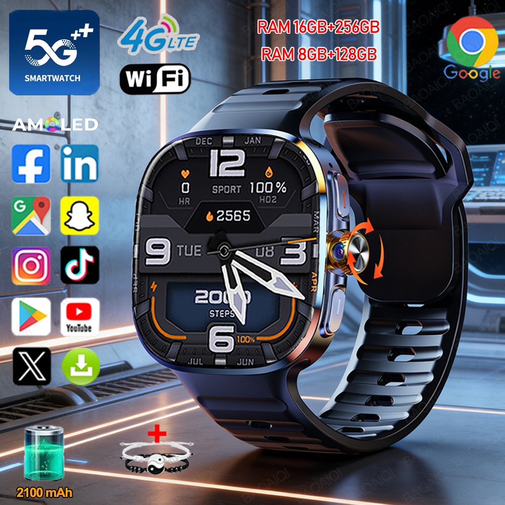 Smartwatch Android 10 dengan RAM 16GB, Layar AMOLED 2.4 Inci, dan Baterai 2100mAh