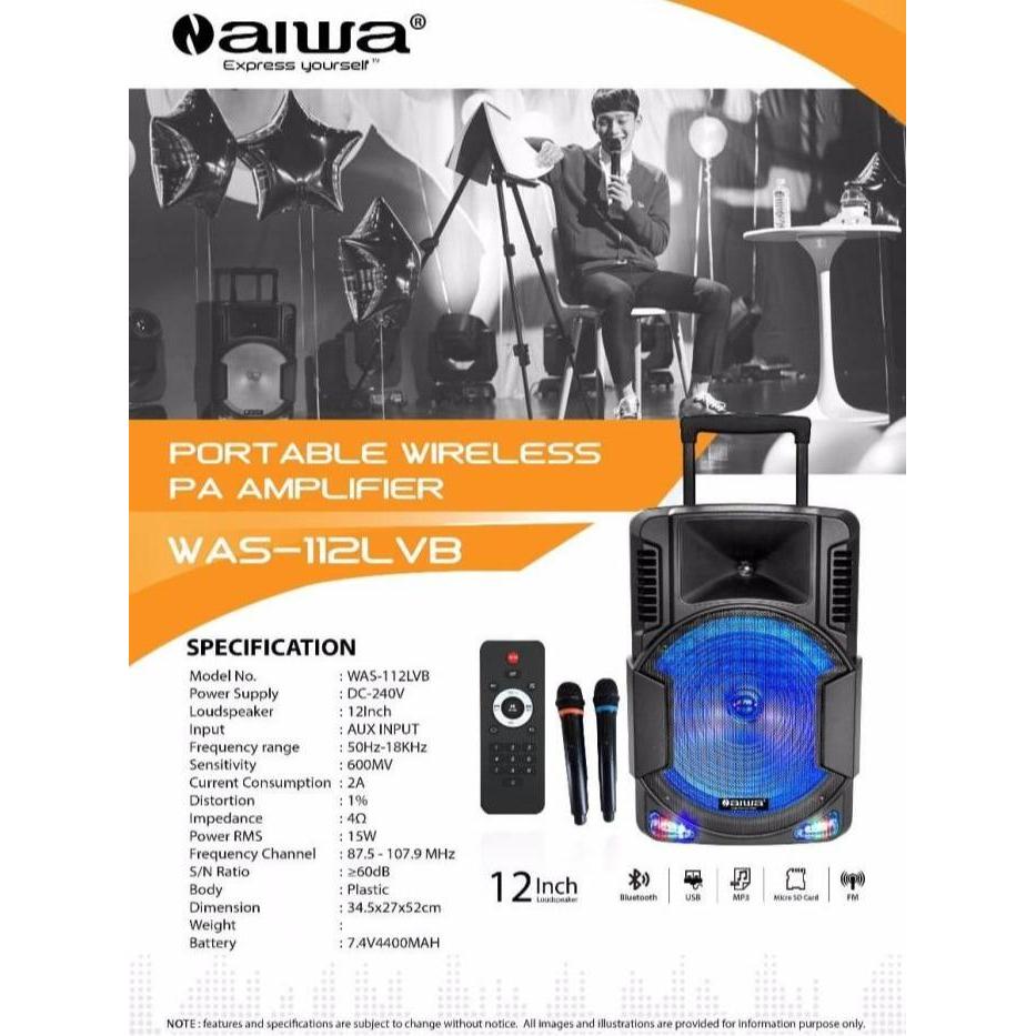 Portable Sound System Bluetooth 12 Inch - Aiwa Was-112Lvb New Model Terlaris