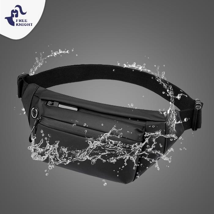 Eiger - Tas Selempang Multifungsi Earphone Hole Sling Bag Pria Kanvas Pinggang Slingbag Hitam Canvas