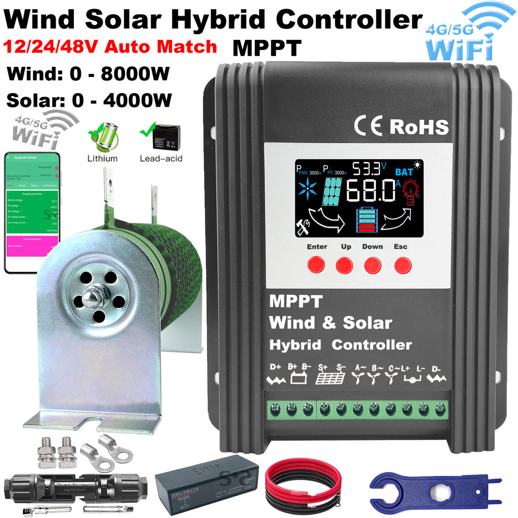 6000W Hybrid Wind Solar Charge Booster Controller Real MPPT Board With Wifi Monitor Solar Panel Regu