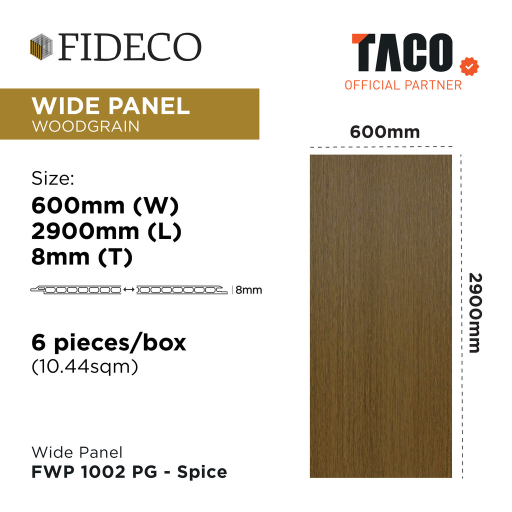 TACO FIDECO WPC 3D Wall Panel Wide Panel Serat Kayu Per 1 Lembar - FWP 1002 PG Spice