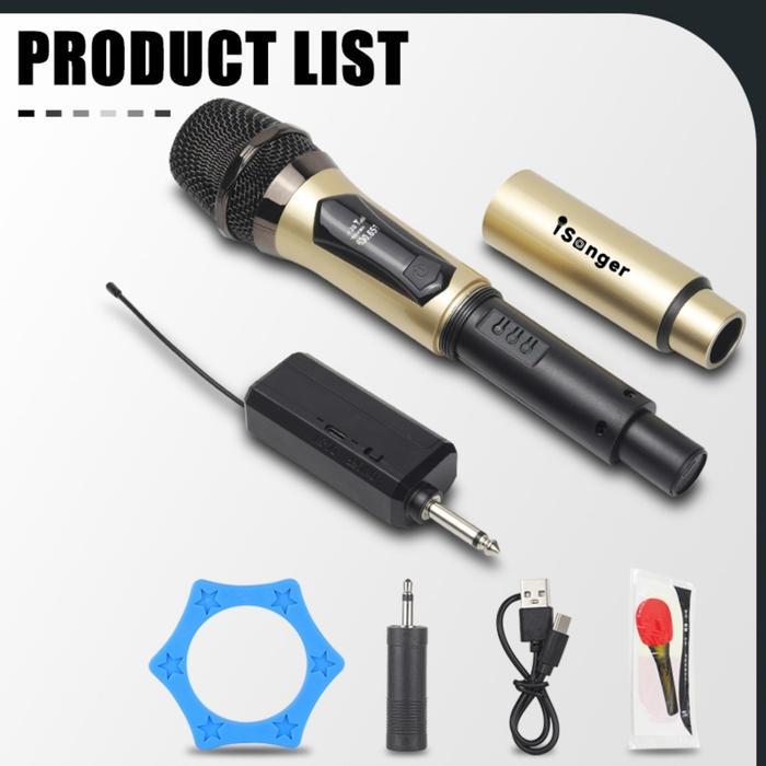 Microphone Profesional 2 Mic Wireless Gold Bisa Di Charger Original Wireless Mic 206 Microphone