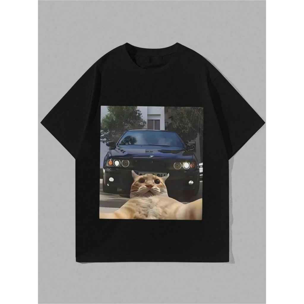 Funny Cat Selfie "Car & Kitty" Graphic Tee