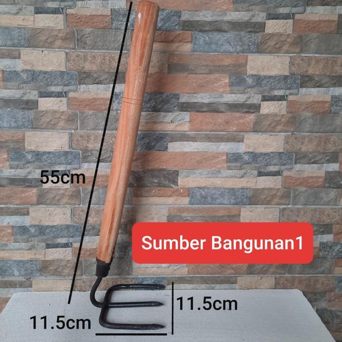 Garpu tanah mini garukan sampah kecil besi gagang kayu tanaman taman