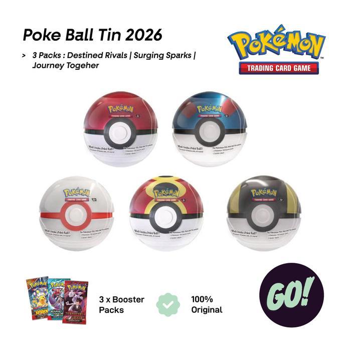 Pokemon Poke Ball Tin - 2026 - 3 X Booster Packs - Pokemon Tcg English - Surging Sparks Journey
